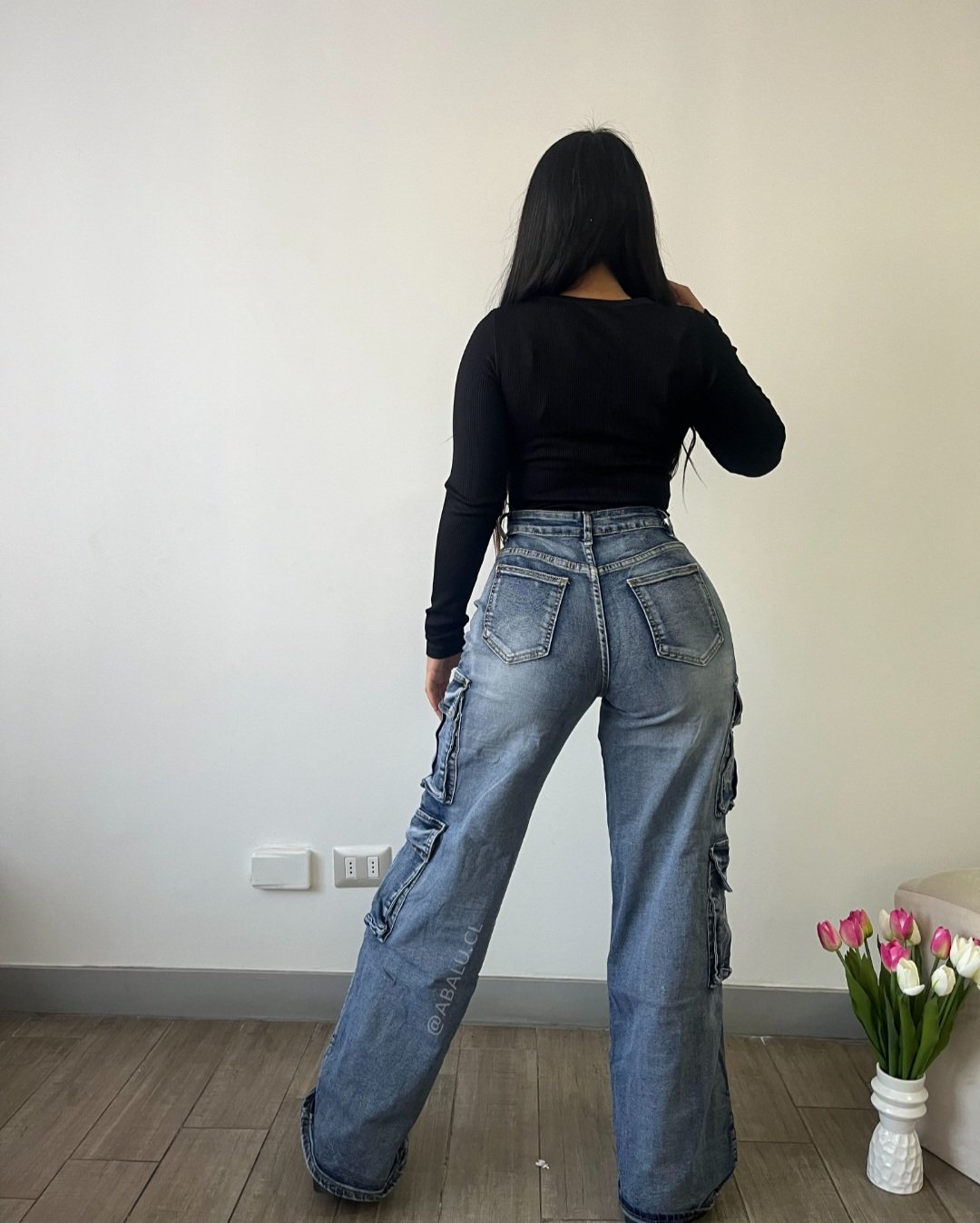 Jeans Cargo Tiro Alto Elasticado